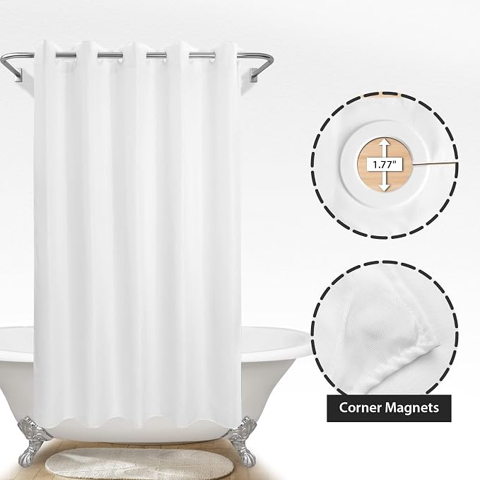 River Dream No Hook Long Shower Curtain or Liner Soft Microfiber - 78" Length Fabric Shower Curtain Liner Set, Machine Washable & Water Repellent, White, 71x80 | Waterproof Fabric Shower Curtain Set, Bottom Magnets, Soft & Machine Washable, 71W x 80H