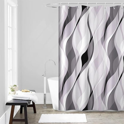Lavender Shower Curtain, Modern Purple and Grey Striped Shower Curtain Set for Bathroom Waterproof Polyester Shower Curtain with Hooks, 54x72 Inch