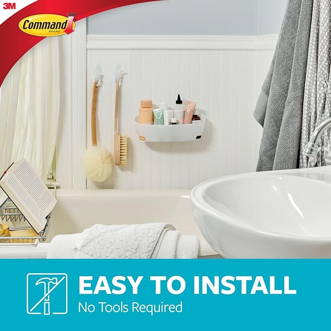 Command Bathroom Accessories, 5 Piece Bathroom Organizer Set - 1 Shower Caddy, 1 Soap Dish, 1 Toothbrush Holder, 2 Hooks with Water Resistant Strips
