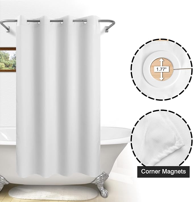 River Dream No Hook Stall Shower Curtain or Liner Microfiber White, 54x74 | Waterproof Fabric Shower Curtain Set, Bottom Magnets, Soft & Machine Washable, 54W x 74H