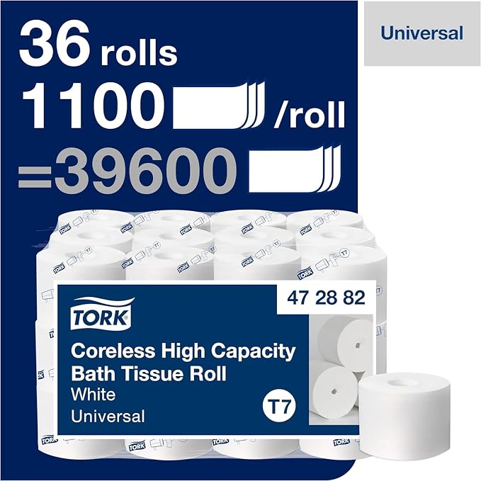 Tork Coreless High-Capacity Toilet Paper Roll T7, 36 x 1100 sheets, 472882 | White, Universal, 2-ply