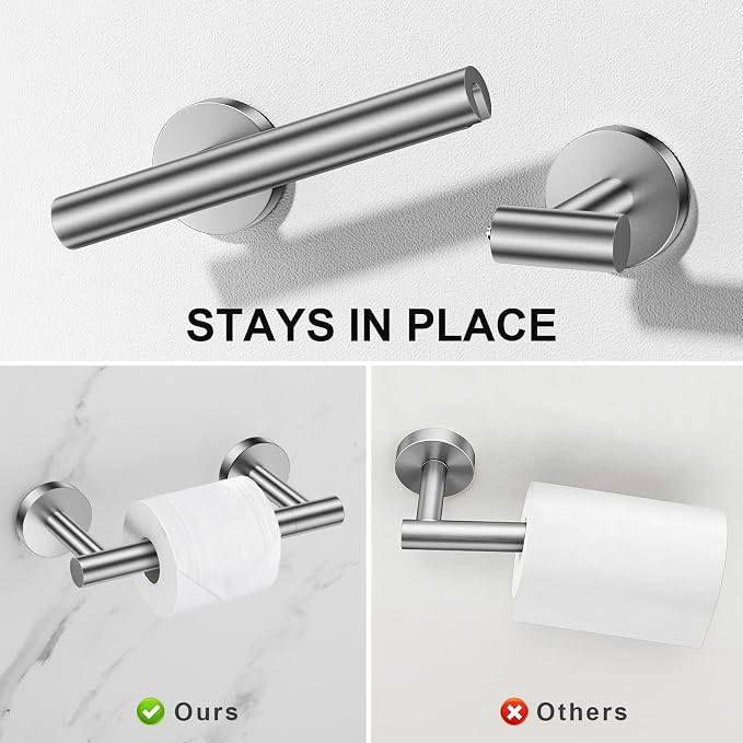 TURS Brushed Nickel 4-Pieces Towel Ring Set Include Towel Ring Double Base Toilet Paper Holder Towel Hook SUS304 Stainless Steel Bathroom Accessories Kit Wall Mounted