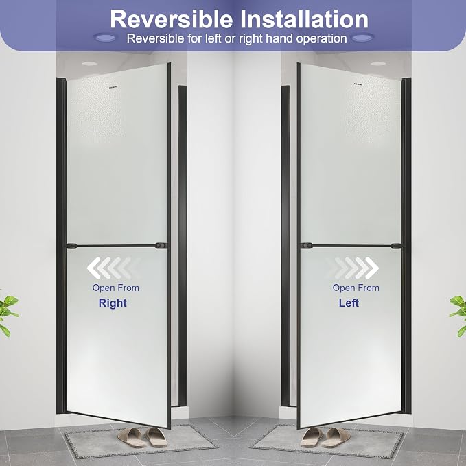 36"-38" W x 72" H Frameless Pivot Frosted Shower Door Matte Black | 1/4"(6mm) SGCC Tempered Glass with Explosion-Proof Film &Nano Coating,Customizable Width