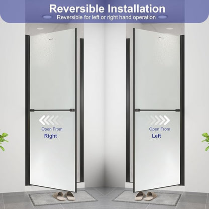 36"-38" W x 72" H Frameless Pivot Frosted Shower Door Matte Black | 1/4"(6mm) SGCC Tempered Glass with Explosion-Proof Film &Nano Coating,Customizable Width