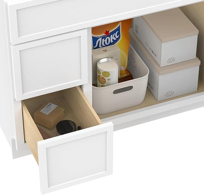 HomeBeyond 72 Inches Bathroom Vanity Base Cabinet Without Sink, Double Sink Top with Door & Soft Closing Drawers, Sturdy Floor Mounted Cabinet 2-Door 4-Drawer, White