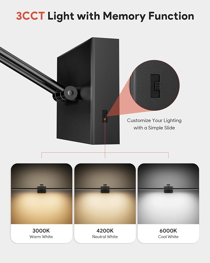 VONLUCE 36" LED Bathroom Vanity Light, 3CCT Modern LED Vanity Lights with 360° Rotatable Head & Swing Arm, 15.4W Bathroom Light Fixture Over Mirror, LED Lights for Bathroom Bedroom, Matte Black | 3CCT, Flicker-free, 360° Rotatable Head & Swing Arm, IP4...