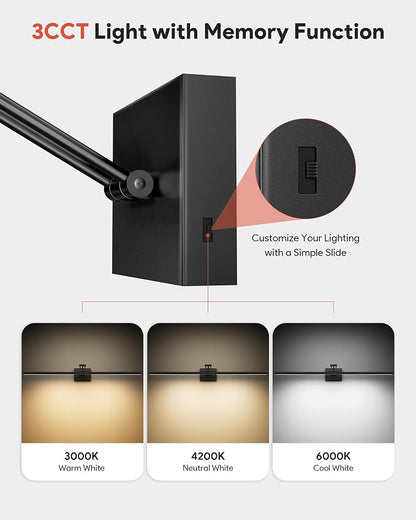 VONLUCE 36" LED Bathroom Vanity Light, 3CCT Modern LED Vanity Lights with 360° Rotatable Head & Swing Arm, 15.4W Bathroom Light Fixture Over Mirror, LED Lights for Bathroom Bedroom, Matte Black | 3CCT, Flicker-free, 360° Rotatable Head & Swing Arm, IP4...