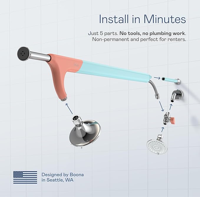 BOONA Original Tandem Shower as Seen on Shark Tank | Dual Shower Head for Couples | Max Water Pressure for Two | Easy Install (Retro Miami, Two Showerheads)