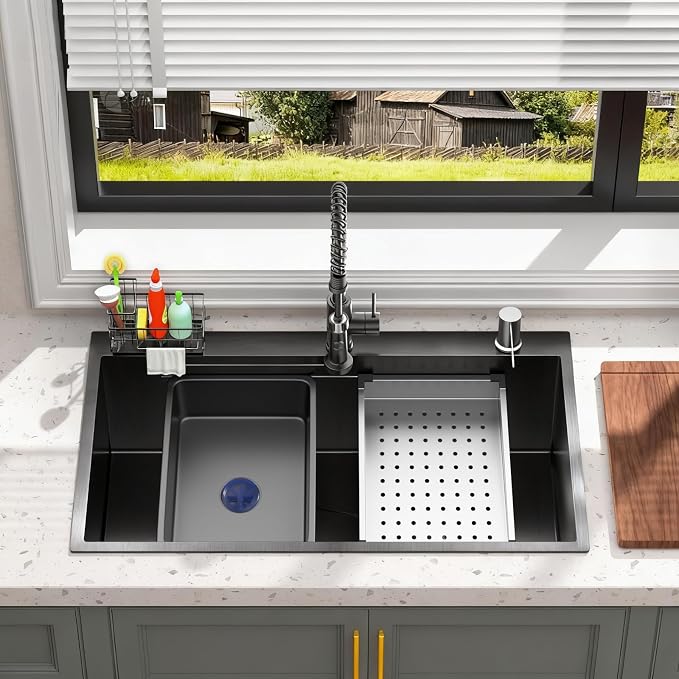 Drop-In Kitchen Sink:32in Stainless Single Bowl Sink &Accessories | Spacious 32-Inch Workstation Sink with 7-in-1 Accessory Set, Designed for Large Families