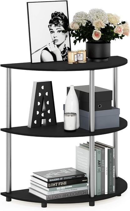 Furinno Frans Turn-N Half Round Console Table with Stainless Steel Tubes, Black Oak 15.6D x 31.1W x 30.8H in