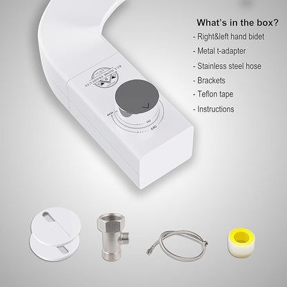 BIDETbidet Left/Right Reversible FRESH WATER Ultra-Slim Bidet Attachment, Switchable Left/Right Control with Dual Nozzles, Hinged Design, Non-Electric, Easy Install, Fits Most Toilets, Off-White