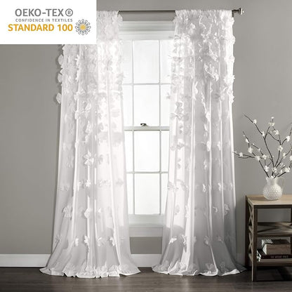 Lush Decor Riley Light Filtering Window Curtain Panel, Single 54" W x 84" L, White - Cute White Curtains for Bedroom - Bow Decor - Coquette Curtains for Windows