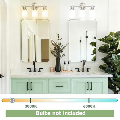 3-Light Brushed Nickel Bathroom Vanity Light Fixture, Compact Vanity Light