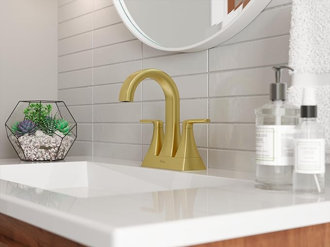 Pfister Bruxie Bathroom Sink Faucet, 4-Inch Centerset, 2-Handle, 3-Hole, NSF Certified, Brushed Gold Finish, LF048BIEBG