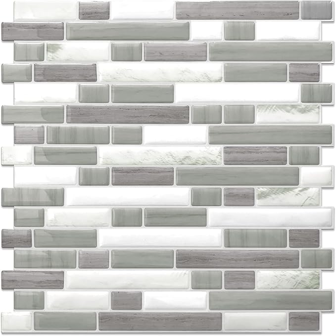 STICKGOO Thicker Design Peel and Stick Tile Backsplash, 12”×12”Stick on Backsplash for Kitchen, Self Adhesive Tile for Kitchen Backsplash and Bathroom(10 Sheets, Gray)