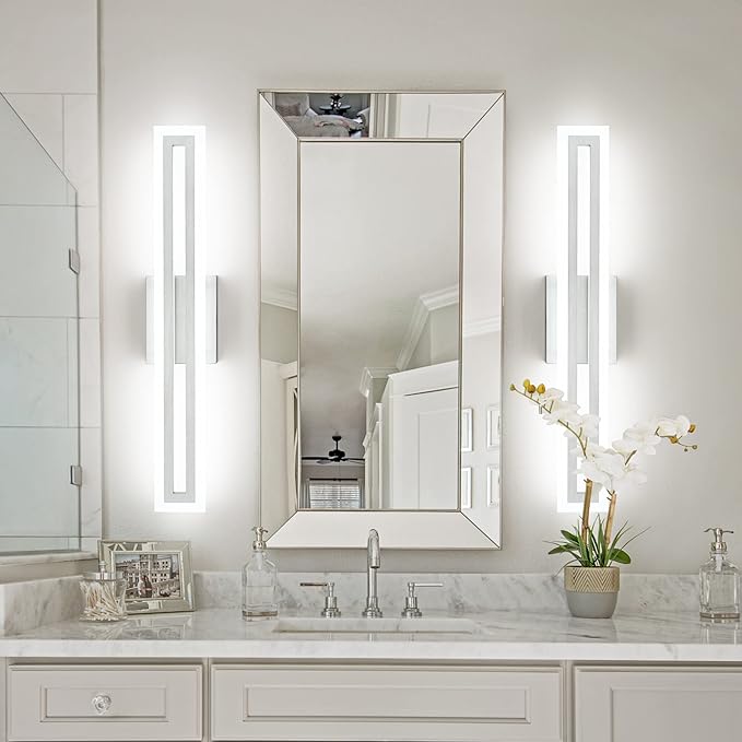 SOLFART 24 Inch LED Bathroom Light Fixtures Brushed Nickel Vanity Lights Bathroom Lighting Fixtures Over Mirror 6000K
