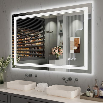 40x32 Inch LED Bathroom Mirror with Lights | Front and Backlit, 3 Colors, Dimmable, Memory, Anti Fog, Shatterproof, Horizontal/Vertical, Lighted Mirrors for Bathroom Wall