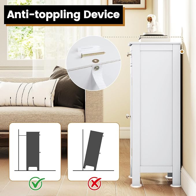 Giantex 34.5" Bathroom Cabinet with Drawer & Single Door (White) | Narrow Side Storage Organizer with 6 Shelf Positions, Freestanding Floor Storage Cabinet for Bathroom, Living Room, Entryway