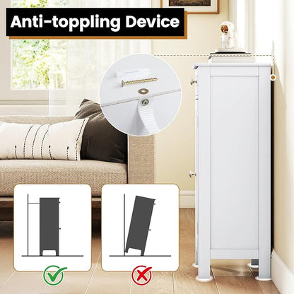 Giantex 34.5" Bathroom Cabinet with Drawer & Single Door (White) | Narrow Side Storage Organizer with 6 Shelf Positions, Freestanding Floor Storage Cabinet for Bathroom, Living Room, Entryway