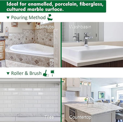 NADAMOO Tub and Tile Refinishing Kit (3kg / 105 oz, with tools, White), DIY Bathtub Sink Countertop Paint Resurface Kit for Bathroom Kitchen Porcelain Fiberglass, Semi-gloss