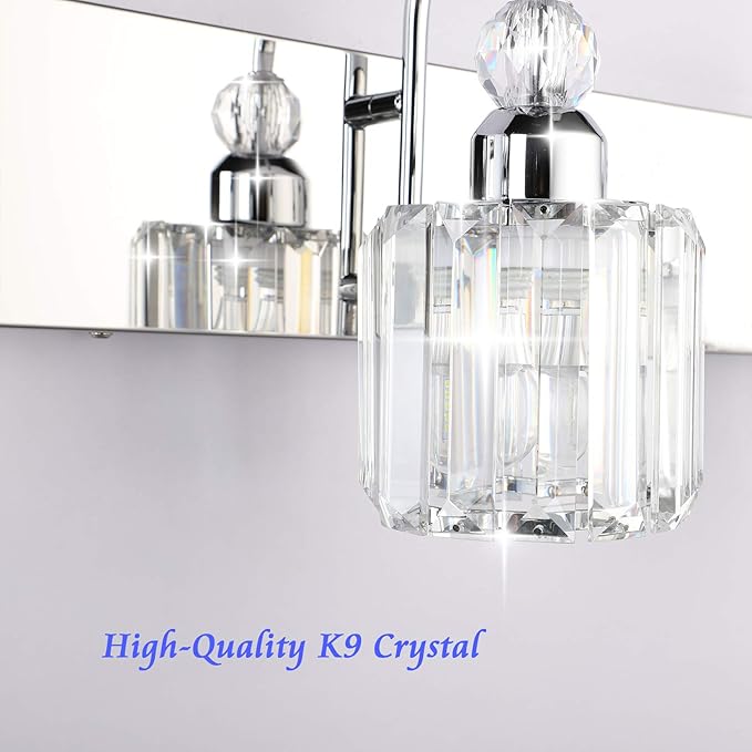 Ralbay Modern LED Crystal Bathroom Vanity Lights 5-Lights Stainless Steel Crystal Vanity Lights Over Mirror Modern Crystal Bathroom Vanity Lighting Fixtures