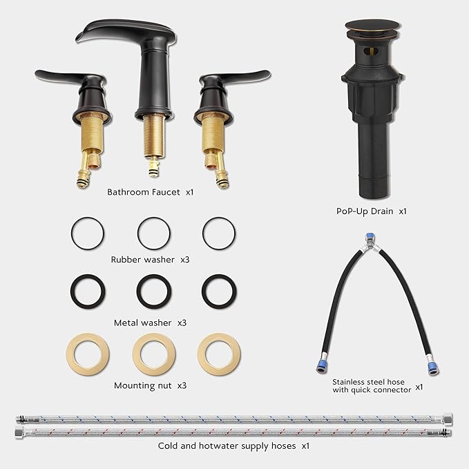 BWE Waterfall Bathroom Faucet, Oil Rubbed Bronze 8 Inch Widespread Bathroom Sink Faucet Two-Handle Waterfall with Pop-up Drain, for Vanity, Lavatory Sink