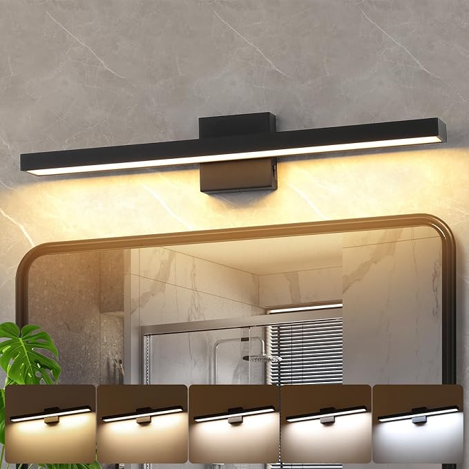 Bathroom Vanity Light Black Bath Light Fixtures 5CCT Dimmable Wall light | 24.4 inch Modern LED Vanity Light Bar for Bathroom Over Mirror 24W