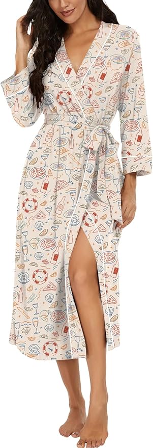 PrinStory Womens Robe Long Knit Bathrobe Lightweight Soft Robes Ladies Bath Robe
