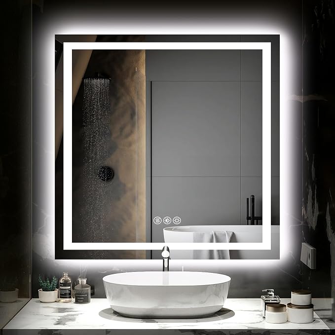 Hivone 36"X36" LED Bathroom Mirror with Lights, Anti-Fog, Dimmable, Backlit + Front Lit, Smart Bathroom Vanity Mirror, Memory Function, Shatterproof, Tempered Glass (Horizontal/Vertical)