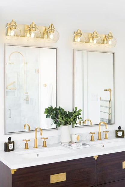Tuscarora Bathroom Light Fixtures Gold Vanity Light 3 Light Wall Sconces Lighting Brushed Brass Bathroom Lights Bath Wall Lights Wall Lamp for Mirror (Brushed Gold & Clear Glass)