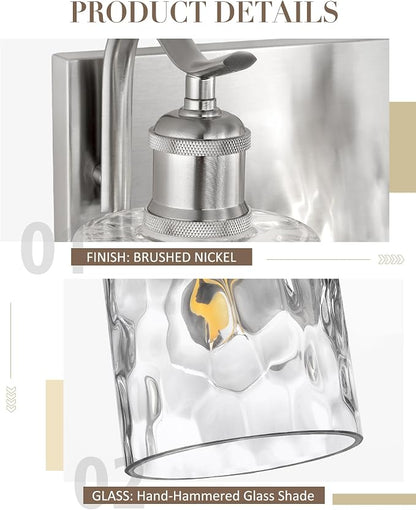 4-Light 27 Inch Bathroom Vanity Light,Hammered Glass,Nickel | Brushed Nickel,Over Mirror Wall Light,E26 sockets,for bathroom mirror,powder room,dressing area
