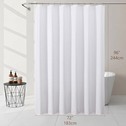 Extra Long White Shower Curtain 96 Inch Long 1 Piece, Waffle Embossed Textured Fabric Shower Curtains for Bathroom Large Hotel, Water Resistant, Machine Washable, 72Wx96L Inches