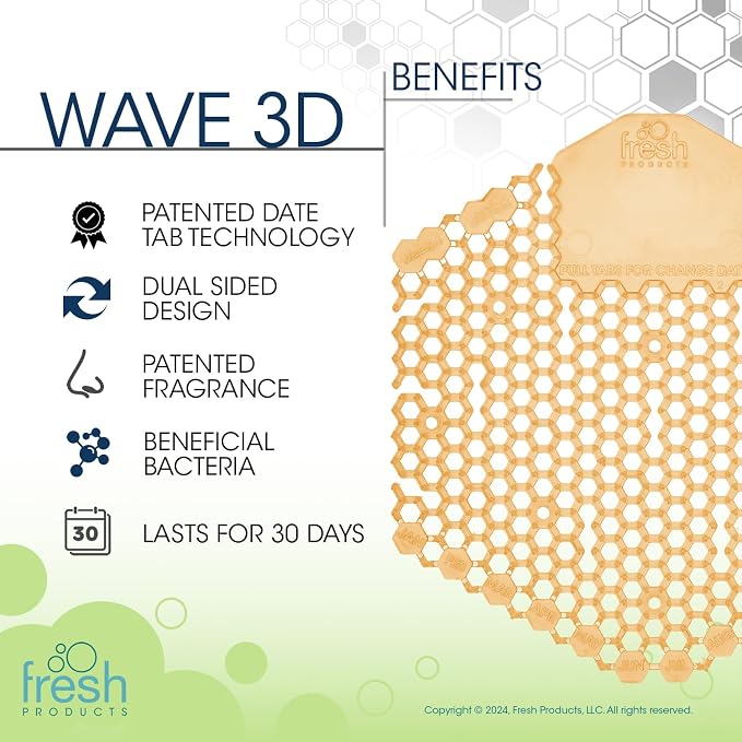 Fresh Products Wave 3D Urinal Screen Deodorizer, Summer Sunshine, 10 packs | Anti-Splash Shield For Men Bathroom, 30-Day Odor Control With Beneficial Bacteria, Easy Double-Sided Install, Made In USA