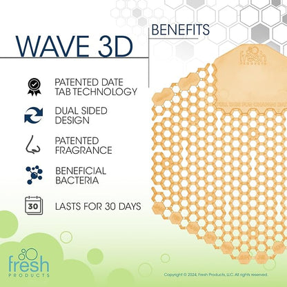 Fresh Products Wave 3D Urinal Screen Deodorizer, Summer Sunshine, 10 packs | Anti-Splash Shield For Men Bathroom, 30-Day Odor Control With Beneficial Bacteria, Easy Double-Sided Install, Made In USA