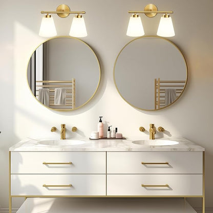 Hamilyeah Gold Bathroom Vanity Light Fixture with Frosted Glass Shade, 2 Light Vanity Lighting Fixture Over Mirror, 2 Bulb Wall Lamps for Bathroom, Restroom, Living Room