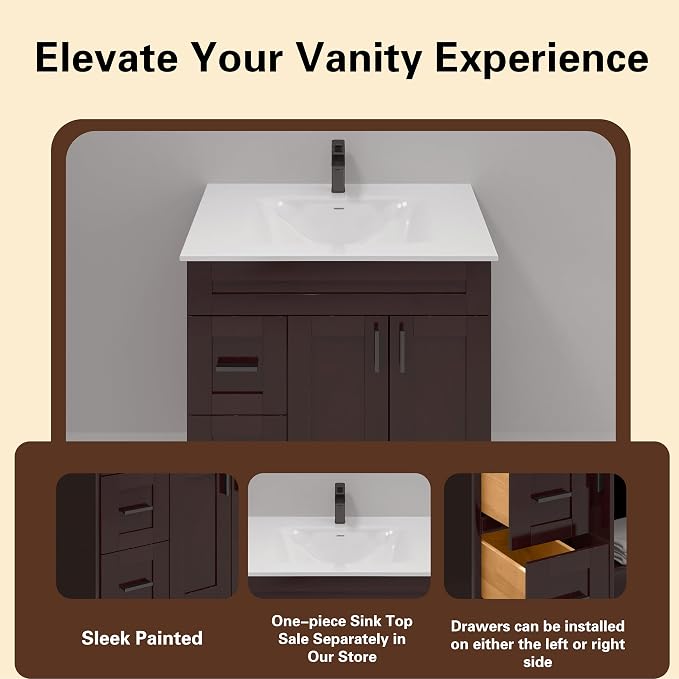 36" Espresso Shaker Bathroom Vanity Base – Ready-to-Assemble Sink Cabinet with Drawers, Freestanding Bathroom Vanity Base Only, No Top or Sink