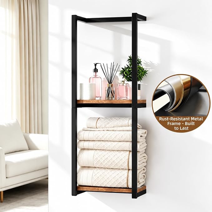 2 Pack Towel Racks for Bathroom, 2 Tier Wall-Mounted Towel Rack, Home Decor Shelf, Space-Saving Organizer Rack for Household, Bathroom, and Bedroom