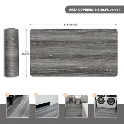 Woodgrain Vinyl Floor Roll, 11.8" x 118", Quick‑Apply Peel & Stick | Non‑slip texture, Good for renters and DIY users, Soft wood‑look finish, Works on many surfaces, Easy to cut, Waterproof
