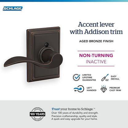 SCHLAGE Accent Lever with Addison Trim Non-Turning Lock in Aged Bronze - Left Handed - F170 ACC 716 ADD LH