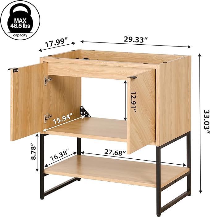 JONATHAN Y VAN1014A Juhl 30 in. W x 18 in. D x 33 in. H Chevron-Front Modern Minimalist 2-Shelf Bathroom Vanity Cabinet Only with Soft Closing Doors (Sink Basin Not Included), Oak