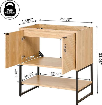 JONATHAN Y VAN1014A Juhl 30 in. W x 18 in. D x 33 in. H Chevron-Front Modern Minimalist 2-Shelf Bathroom Vanity Cabinet Only with Soft Closing Doors (Sink Basin Not Included), Oak