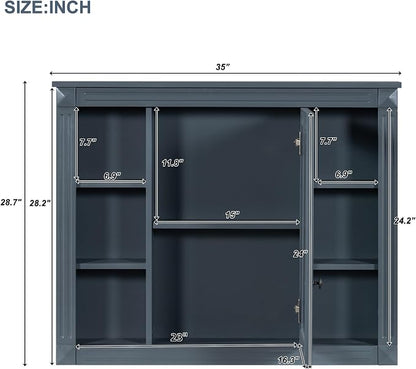 36" Bathroom Vanity with Top Sink, Mirror Cabinet, Modern Bathroom Storage Cabinet with 2 Soft Closing Doors and 2 Drawers, Single Sink Bathroom Vanity