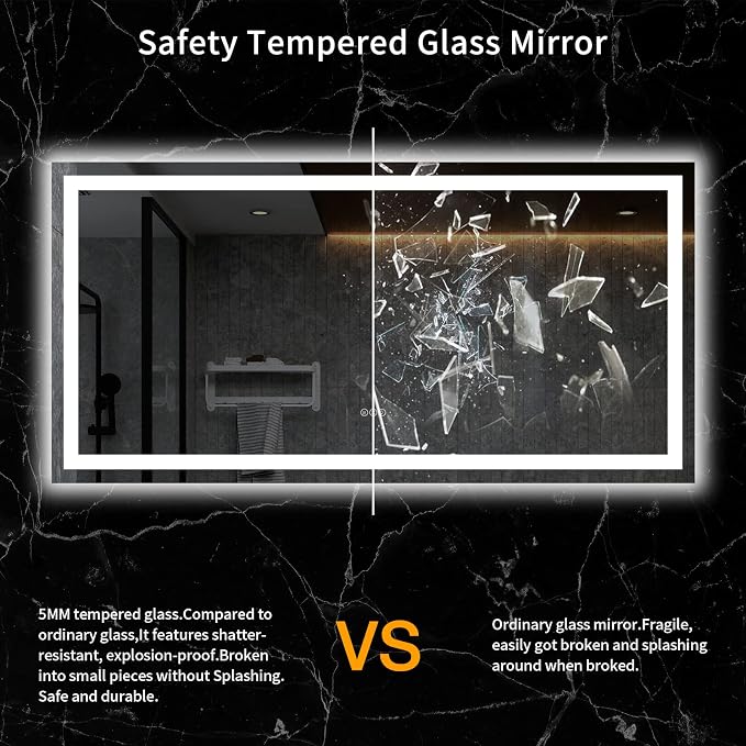 LOAAO 72"X36" LED Bathroom Mirror with Lights, UL Listed | Anti-Fog, Dimmable, 3 Color Temperature, Backlit + Front Lit, Memory Function, Tempered Glass