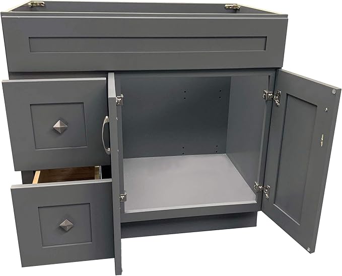 Grey Shaker Single-Sink Bathroom Vanity Base Cabinet 36" Wide x 21" Deep GS-V3621D