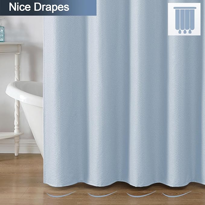 Glacier Blue Shower Curtain for Bathroom 84 Inches Extra Long, Elegant 3D Embossed Textured Cloth Waffle Shower Curtain, Modern Luxury Hotel Style, Water Repellent, Machine Washable, 72X84