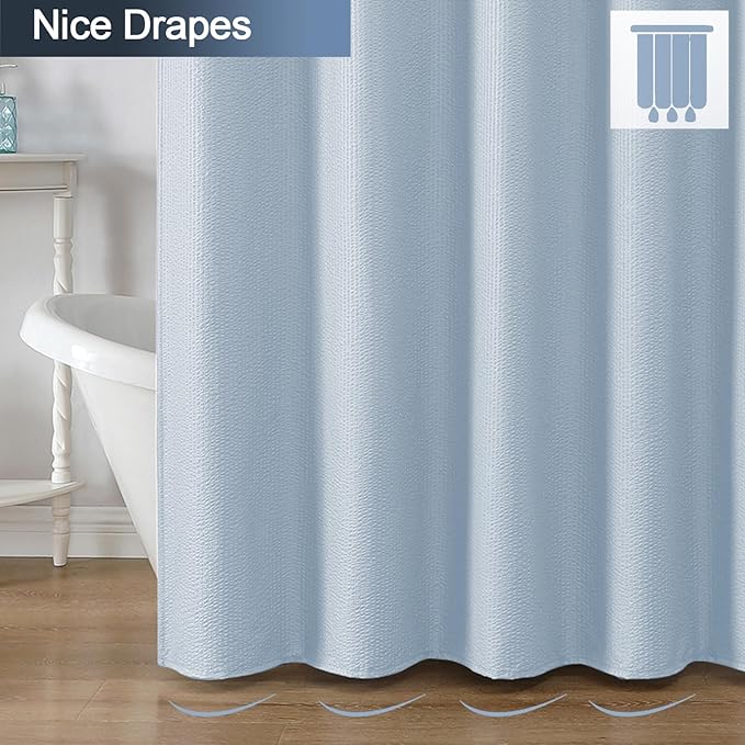 Glacier Blue Shower Curtain for Bathroom 78 Inches Long, 3D Embossed Textured Fabric Farmhouse Shower Curtain Soft Cloth, Water Repellent, Machine Washable, Hotel Style, 72" W x 78" L