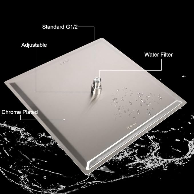 Shower Head with Extension Arm, High Pressure Square with ShowerArm, Stainless Steel Rainfall-Waterfall Full Body Coverage (16'' Shower with 20'' Arm, Brushed Nickel)