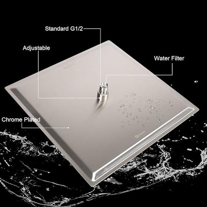 Shower Head with Extension Arm, High Pressure Square with ShowerArm, Stainless Steel Rainfall-Waterfall Full Body Coverage (16'' Shower with 20'' Arm, Brushed Nickel)