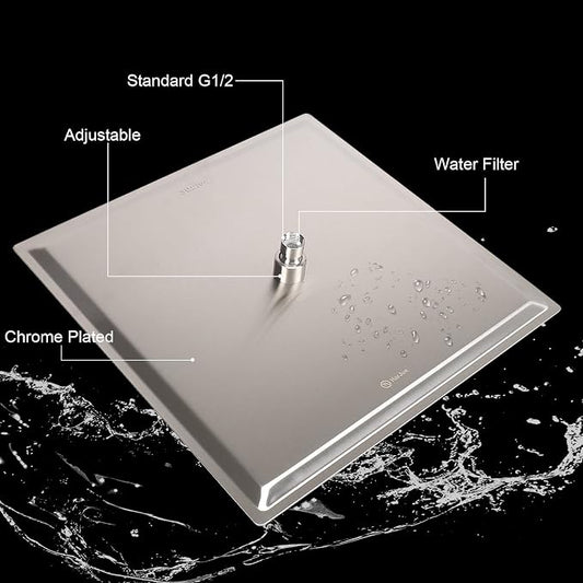 Shower Head with Extension Arm, High Pressure Square with ShowerArm, Stainless Steel Rainfall-Waterfall Full Body Coverage (16'' Shower with 20'' Arm, Brushed Nickel)