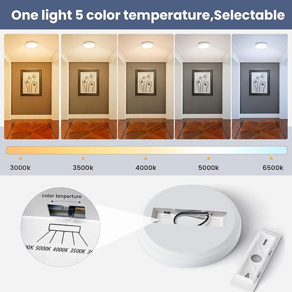 NIORSUN 7 Inch LED Ceiling Lights,5CCT Lighting Options Dimmable Flush Mount Ceiling Light,15W Bathroom Ceiling Lights,Flat Ceiling Light,Low Profile Light Fixture for Hallway Bedroom,2 Pack White